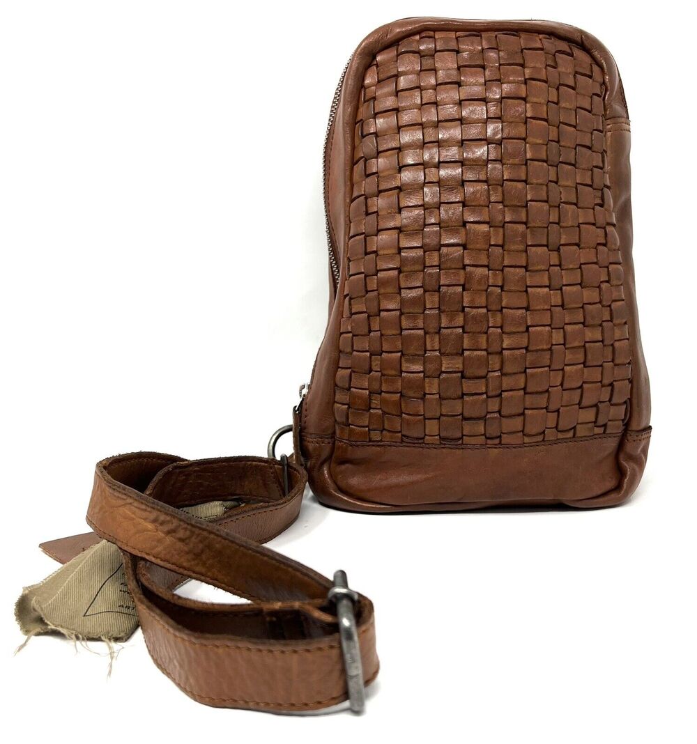 Vilenca Holland Woven Leather Shoulder Sling Backpack Bag 149 Cognac Brown